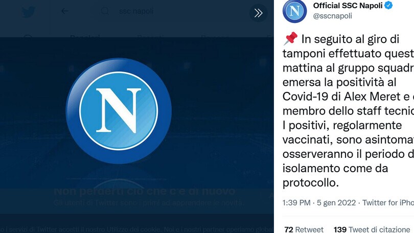 Napoli, nuovi positivi al Covid: Meret e un membro dello staff