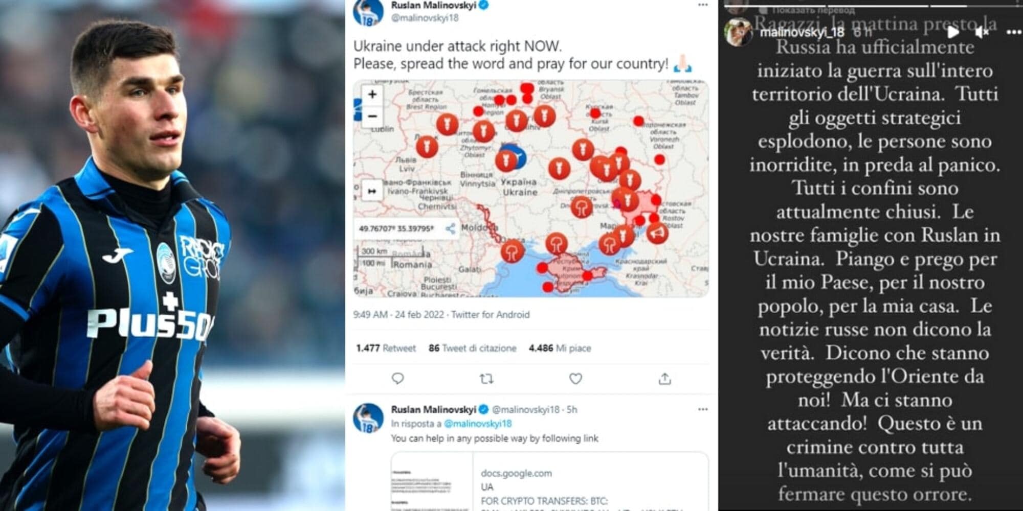 Atalanta, Malinovskyi prega per l'Ucraina e lancia un appello: "Donate per l'esercito"