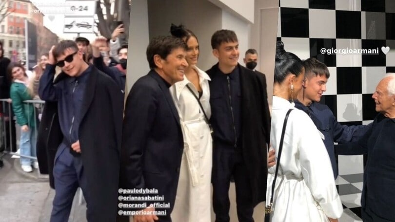 Dybala e Oriana alla Milano Fashion Week: foto con Morandi e Armani