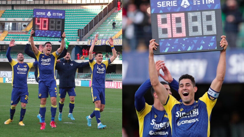 Verona, raggiunta quota 40 punti: che festa con la lavagnetta luminosa