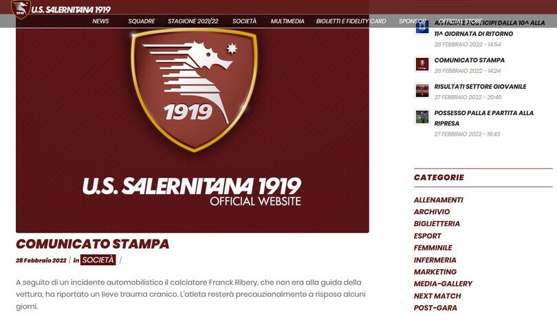 Salernitana, paura per Ribery: ferito in un incidente stradale