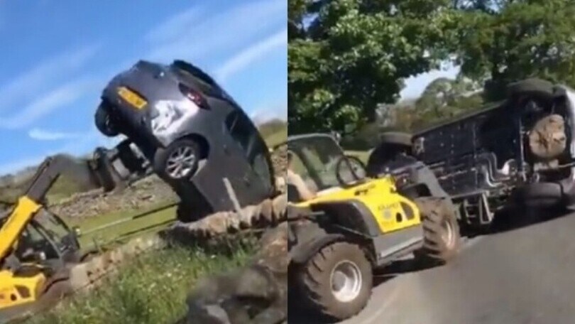 L'auto ostruisce l'ingresso di casa: contadino prende il trattore e la distrugge!