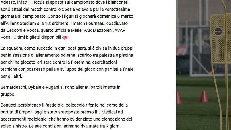 Juventus, tegola Bonucci: niente Spezia