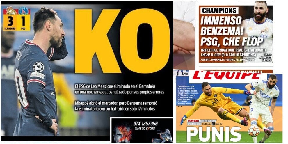Il ko del Psg di Messi e la gioia del Real sulle prime pagine d'Europa