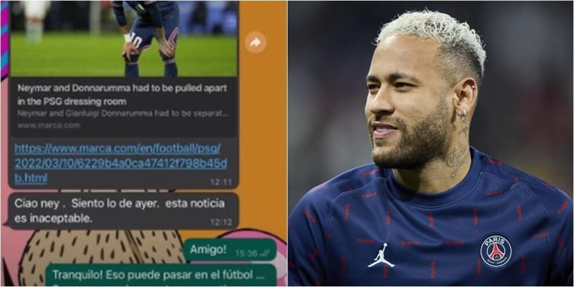 Psg, Neymar smentisce la rissa con Donnarumma e pubblica la chat su Whatsapp