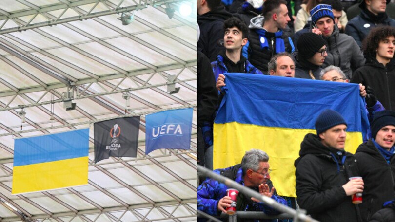 Bayer-Atalanta, alla BayArena bandiere dell'Ucraina