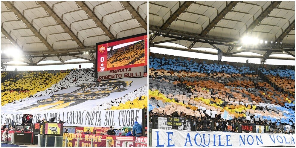 Roma-Lazio show dei tifosi: coreografie da brividi per il derby