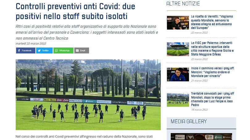 Italia, tra lo staff della Nazionale emerse due positività al Covid
