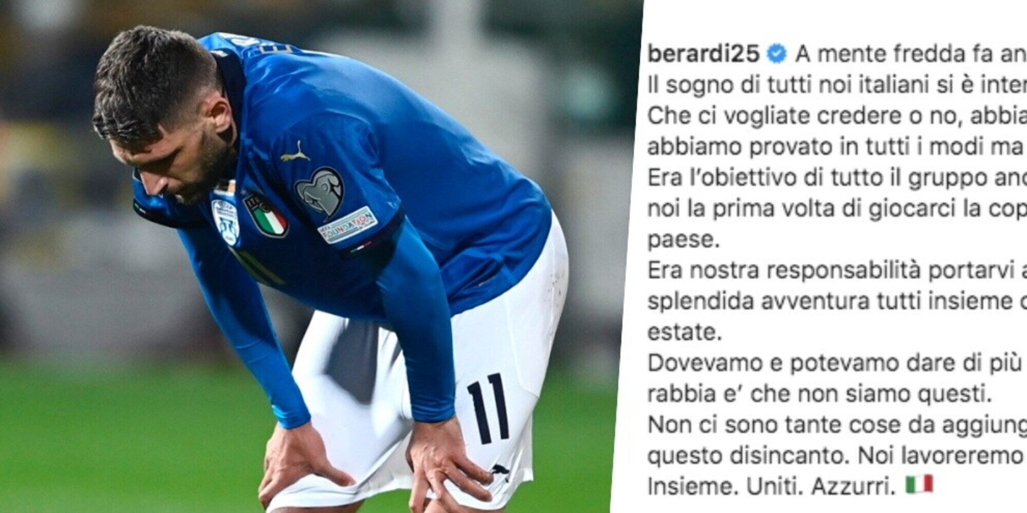 Italia, le scuse di Berardi ai tifosi sui social: "Non siamo questi"
