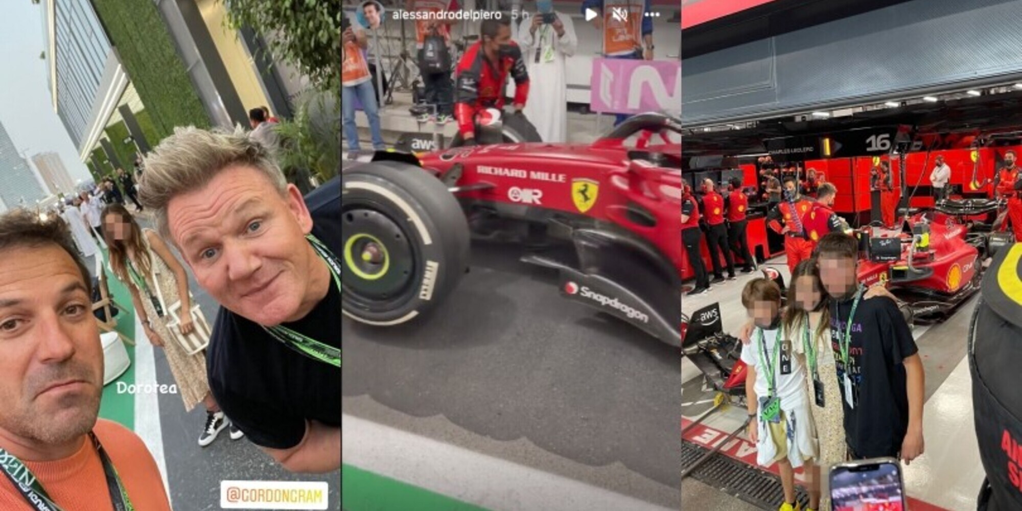 Del Piero pazzo per la Ferrari al GP d'Arabia Saudita: tifa Leclerc insieme a Gordon Ramsey