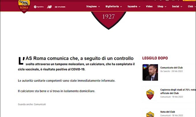 Covid, riscontrato un positivo nella Roma
