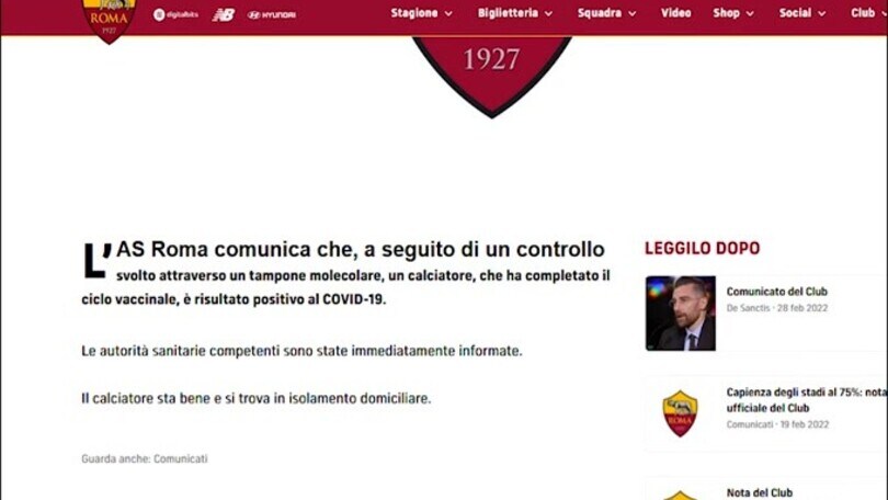 Covid, riscontrato un positivo nella Roma