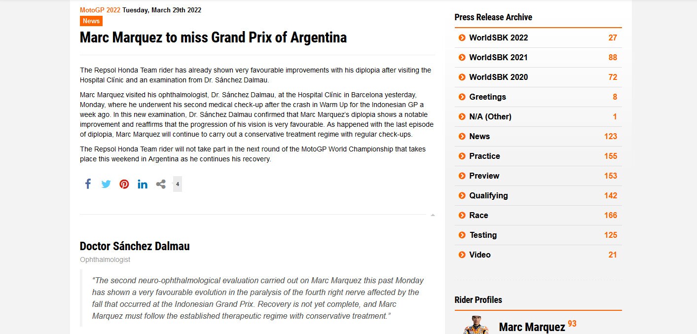 Moto Gp, ufficiale: Marquez salta il Gp d'Argentina