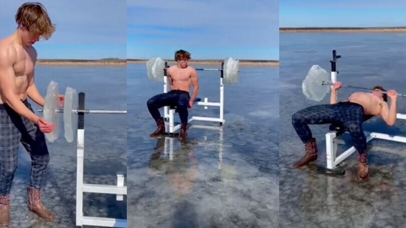 Caleb Brendemuhl e l'allenamento con i pesi di...ghiaccio