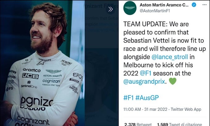 F1, torna Vettel: è guarito dal Covid