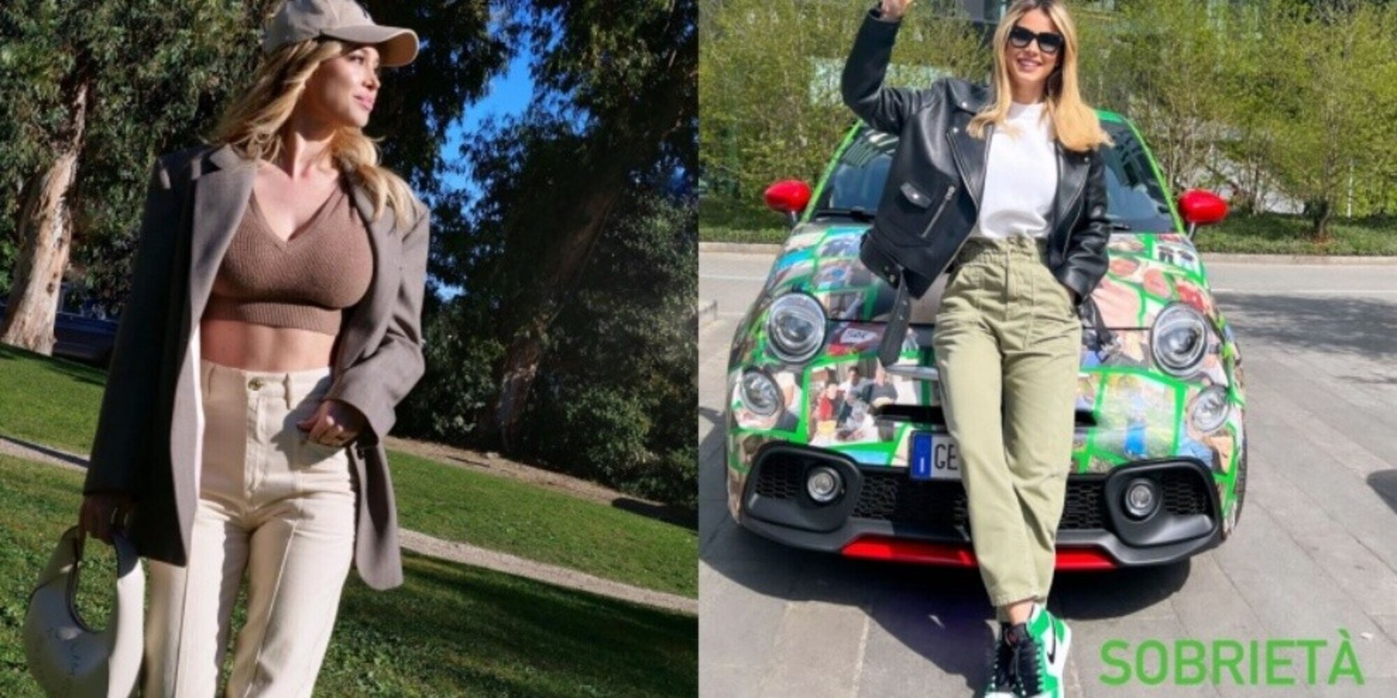 Diletta Leotta, look sportivo in verde: che tinta con la Fiat 500