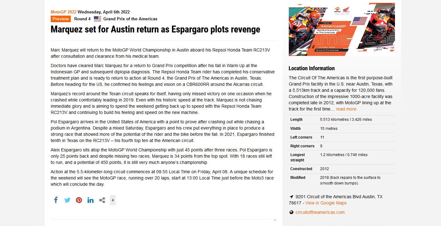 Moto Gp, ufficiale: Marquez correrà il Gp delle Americhe ad Austin