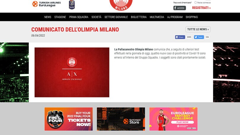 Basket, Olimpia Milano in difficoltà: 4 casi di Covid e Datome operato