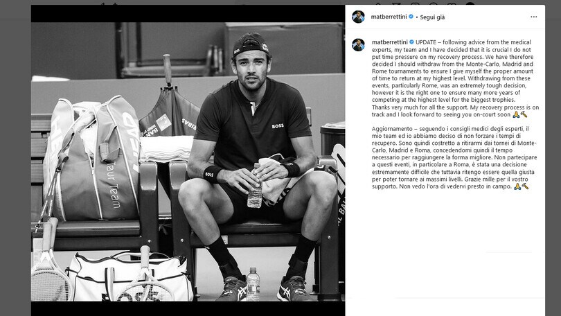 Berrettini su Instagram: "Salto Montecarlo, Madrid e Roma"