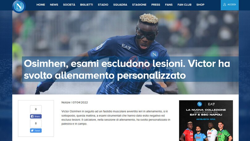 Napoli, aggiornamento su Osimhen: "Escluse lesioni"