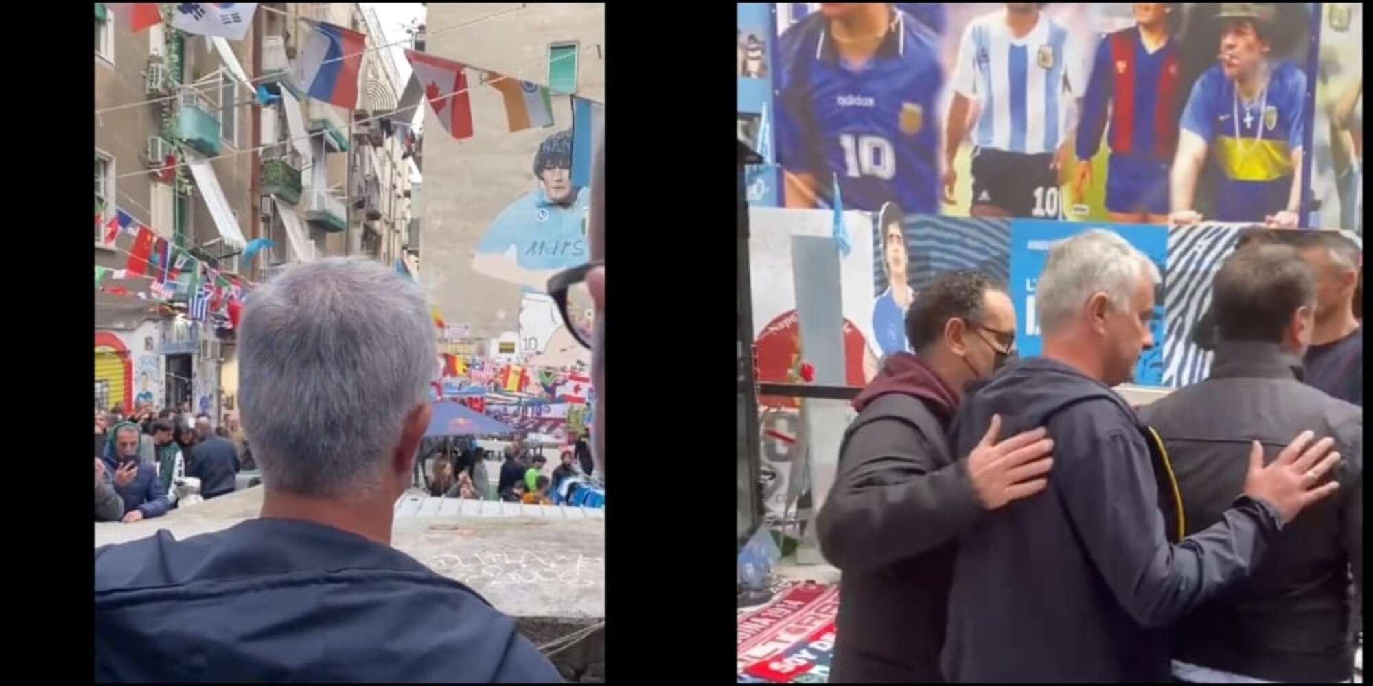 Roma, Mourinho omaggia Maradona ai quartieri spagnoli
