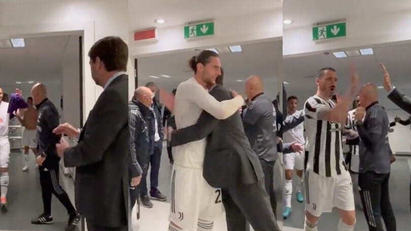 Agnelli aspetta la Juve negli spogliatoi: che abbraccio con Rabiot!