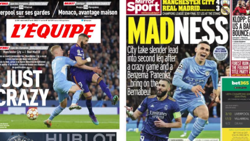 Manchester City-Real Madrid show, la stampa estera: "Follia"