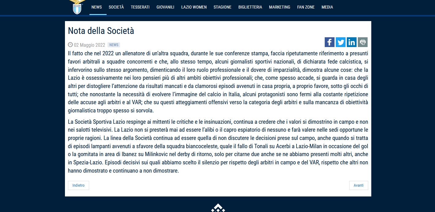 Lazio, risposta a Mourinho: "Ossessionato da noi"