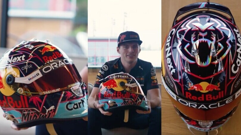 Verstappen in stile Miami Vice: il casco speciale è una vera chicca
