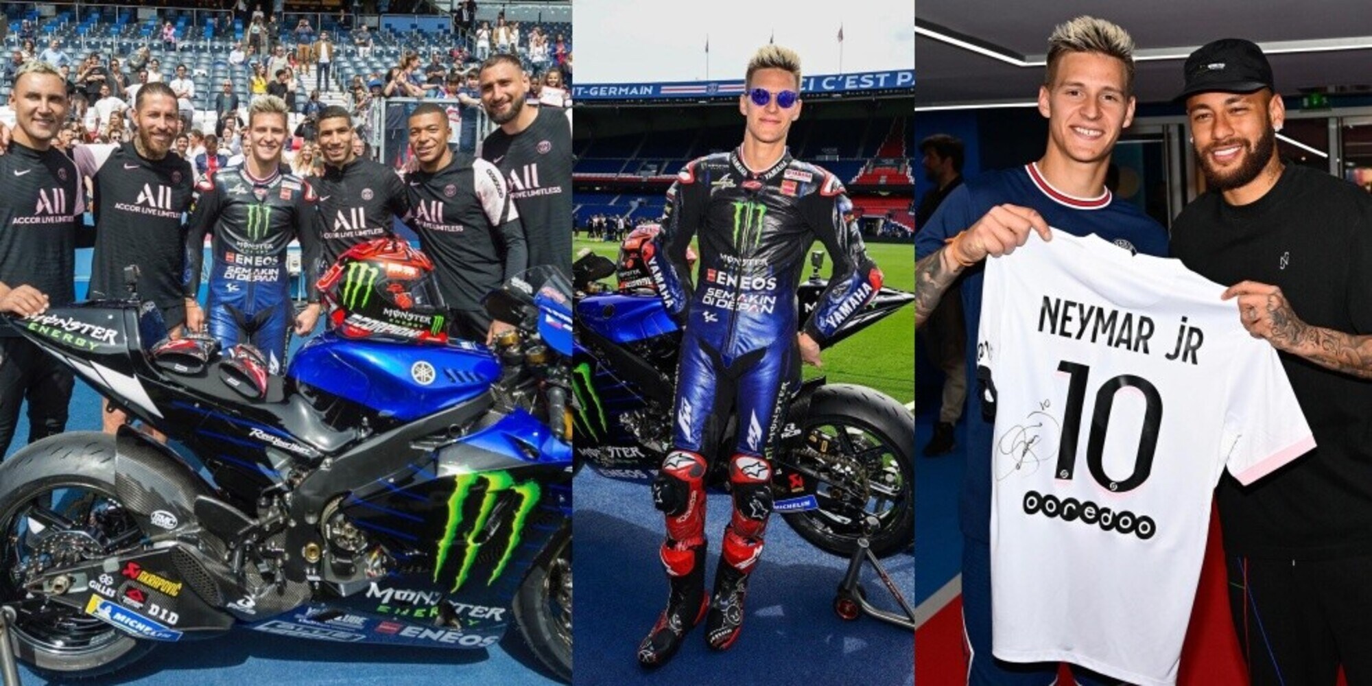 Donnarumma, Neymar e Mbappé: che festa sulla Yamaha di Quartararo nello stadio del PSG