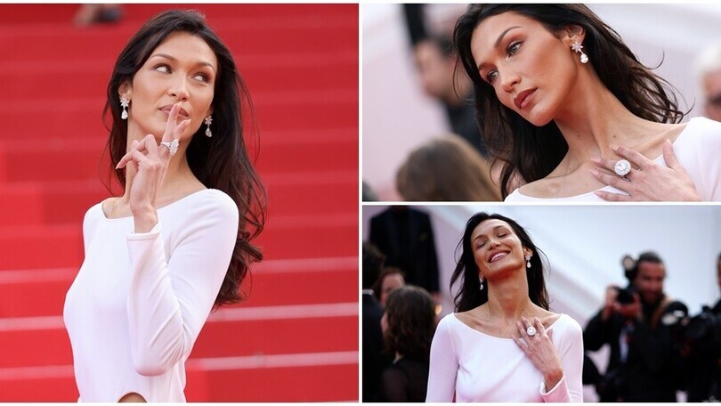 Bella Hadid sfila in bianco sul red carpet e incanta Cannes