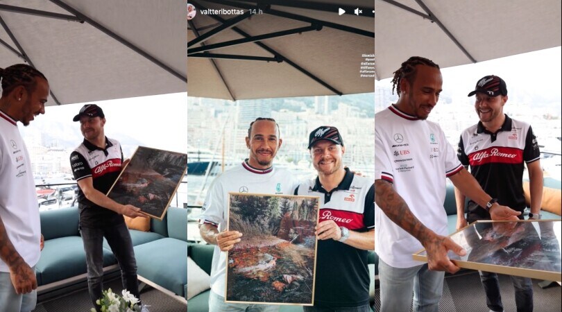 Bottas che regalo hot a Hamilton: nel quadro c'è una sua foto di nudo! VIDEO