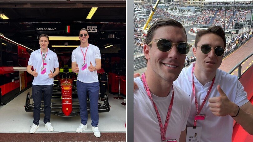Chiesa e Vlahovic al GP di Monaco: la Juve "tifa" Ferrari e Alfa Romeo