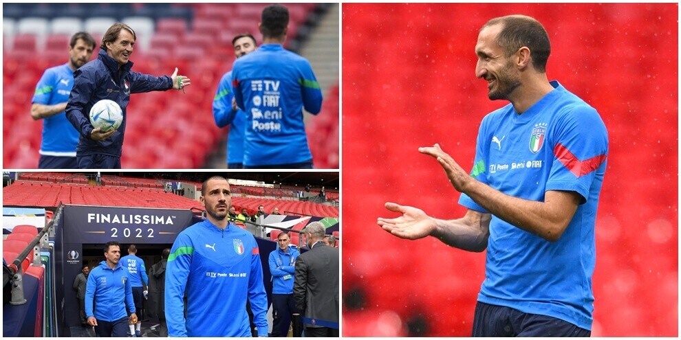 Italia, rifinitura a Wembley prima dell'Argentina: la carica di Chiellini