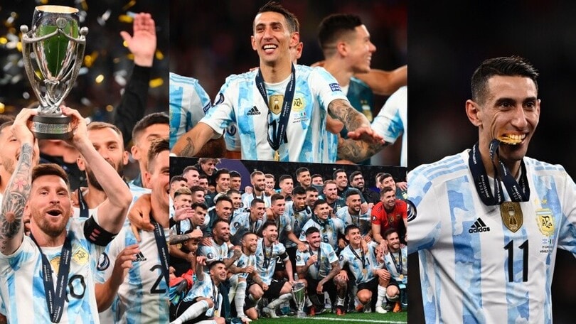 Messi alza il trofeo e Di Maria morde la medaglia: festa Argentina