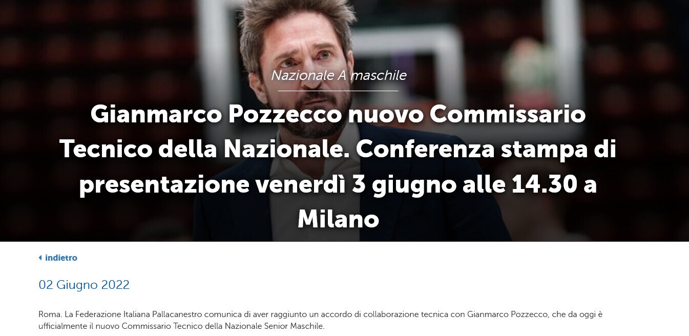 Ufficiale, Nazionale Basket: Pozzecco è il nuovo ct