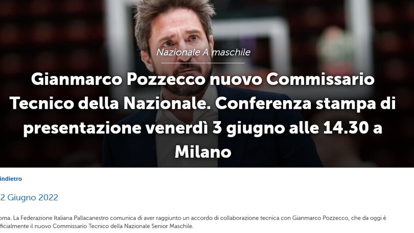 Ufficiale, Nazionale Basket: Pozzecco è il nuovo ct