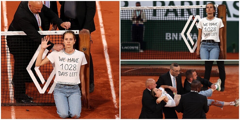 Roland Garros, clamorosa invasione durante Cilic-Ruud: una donna si incatena alla rete