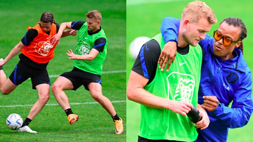 De Ligt si allena con l'Olanda: che abbracci con Davids