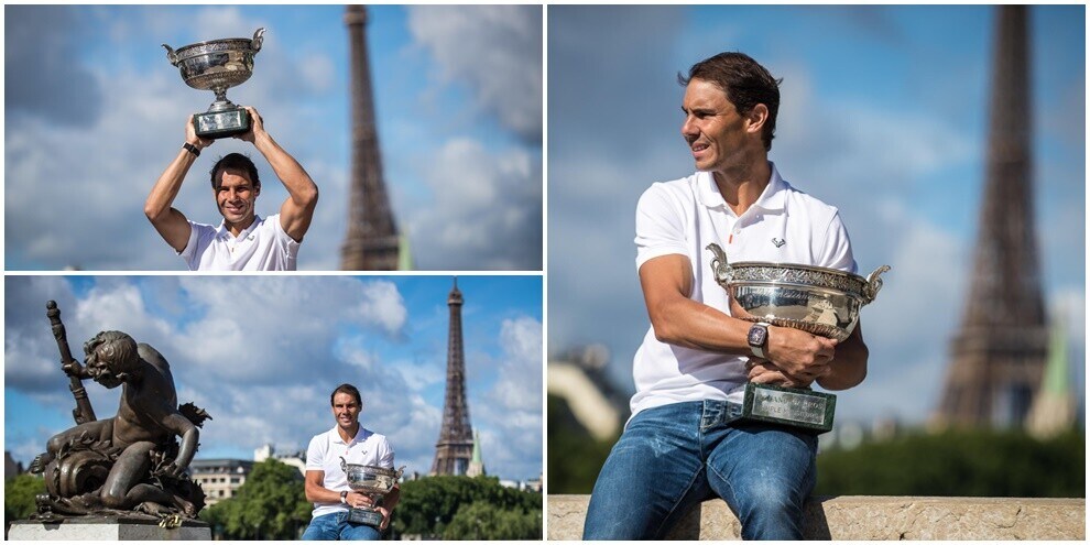 Nadal re di Parigi: foto con la coppa davanti alla Tour Eiffel