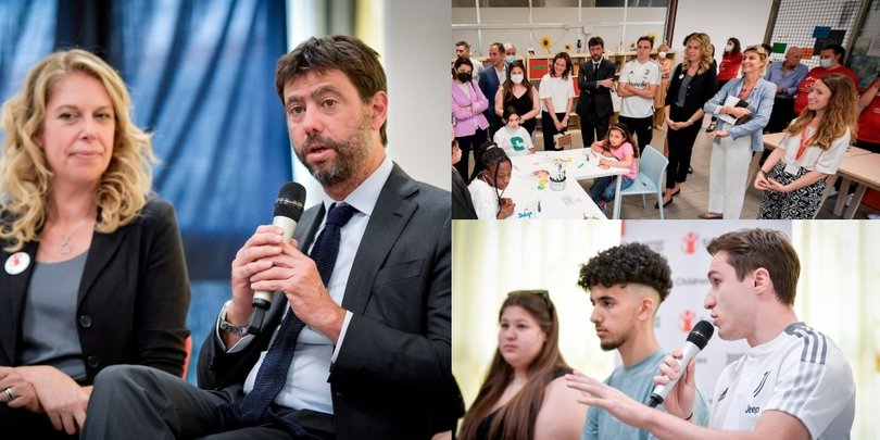 Juve-Save The Children, Agnelli e Chiesa all'inaugurazione del Punto Luce