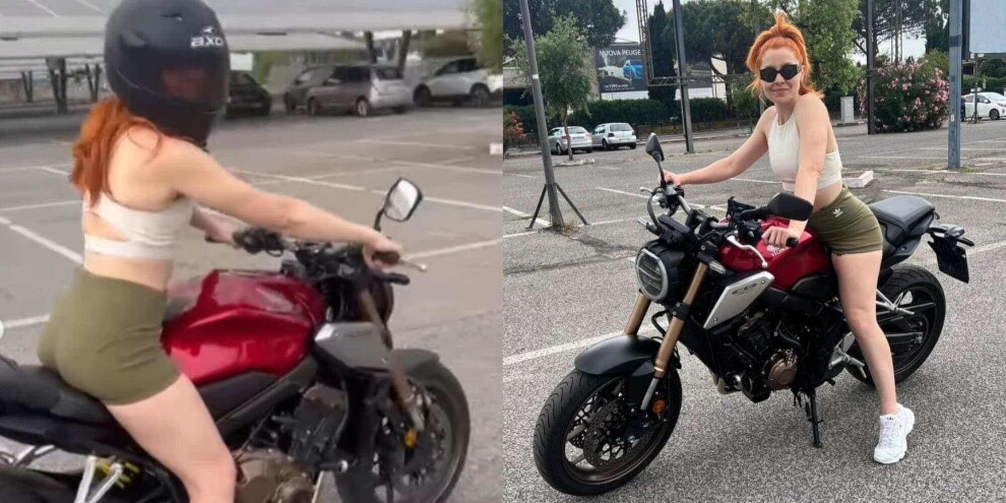 Noemi versione motociclista sportiva: il cambio look in sella alla Honda