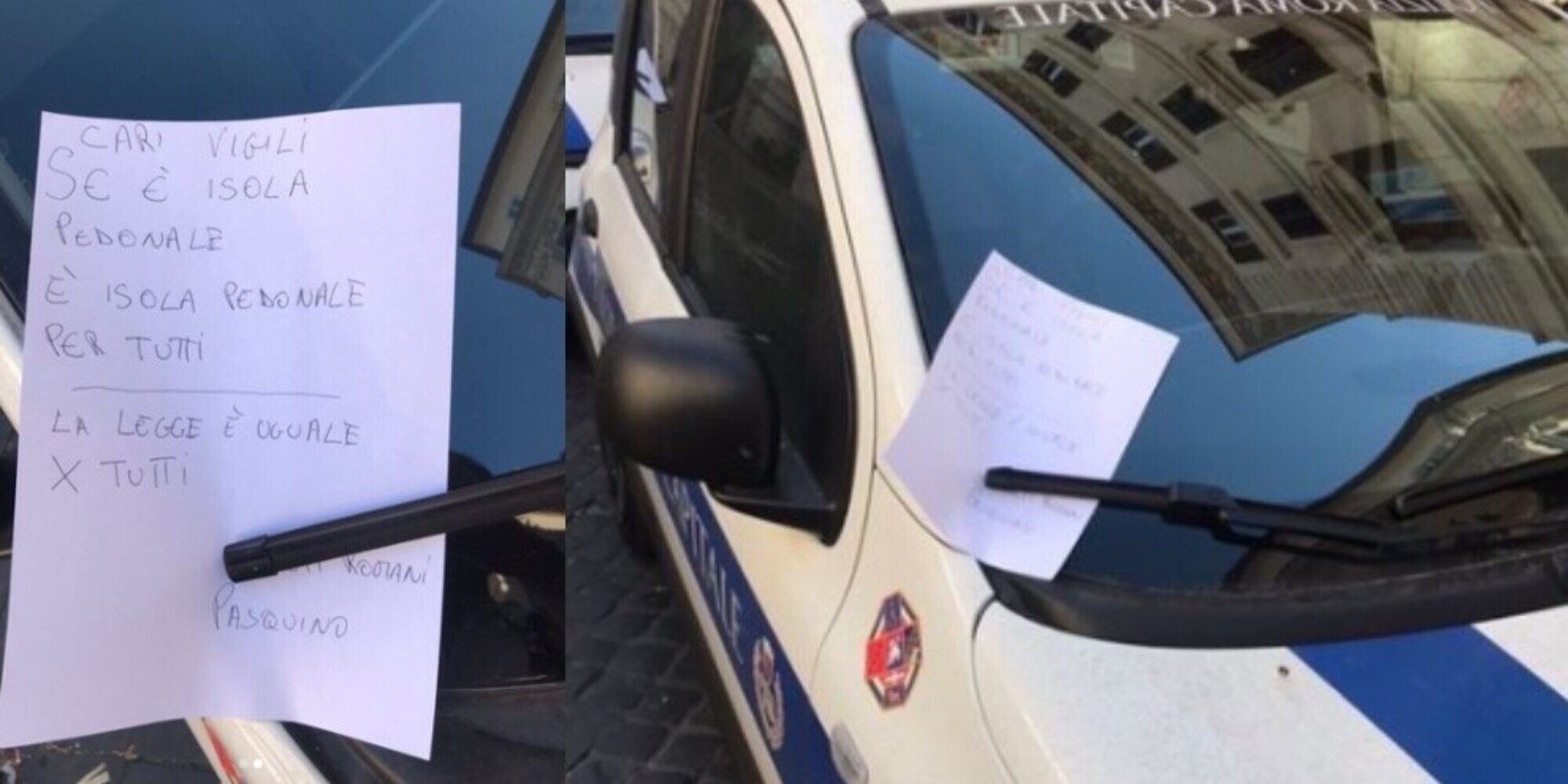 Vigili parcheggiano in zona pedonale: ecco il "regalino" sul parabrezza
