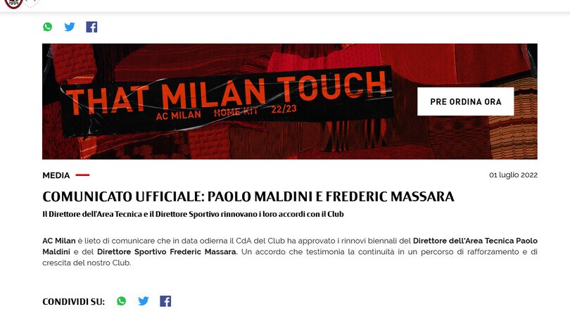 Milan, ufficiale: Maldini e Massara hanno rinnovato