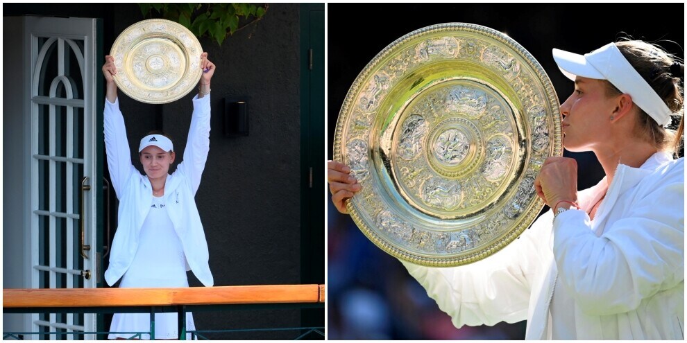 Rybakina regina di Wimbledon: le foto della kazaka col trofeo