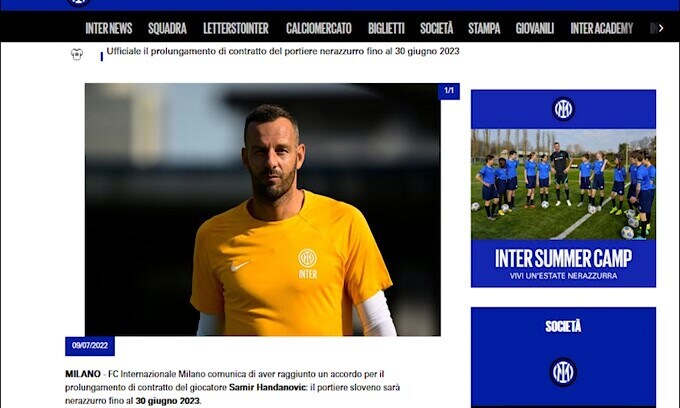 Inter, rinnovo fino al 2023 per Handanovic