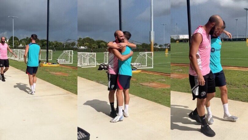 Higuain e l'incontro con Pjanic: sorrisi e abbracci tra i due ex Juve