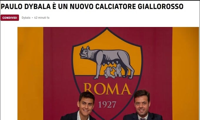 Ora è ufficiale: Dybala è della Roma