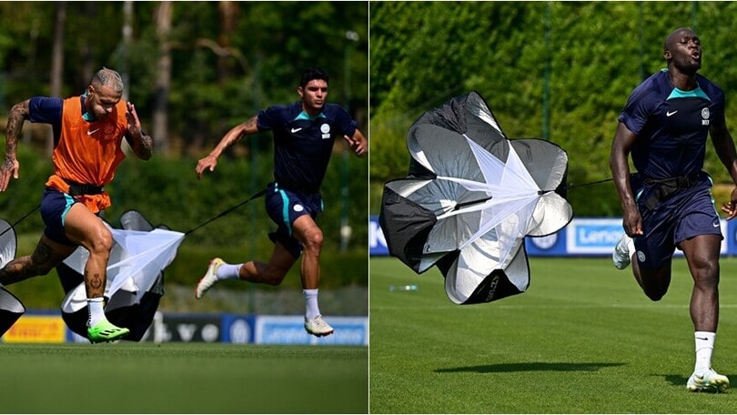 Inter, che allenamento in campo con i paracadute!