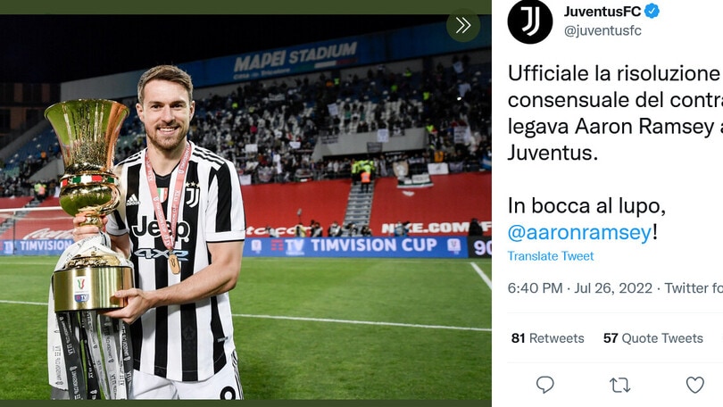 Ufficiale: Juve-Ramsey, firmata la rescissione del contratto